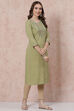 Olive Green LIVA Straight Kurta image number 3